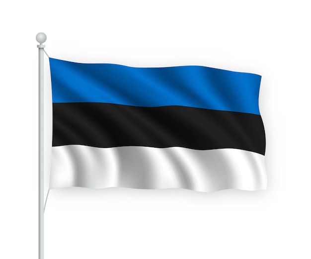 Вектор Развевающийся флаг эстонии на флагштоке изолированный на белом