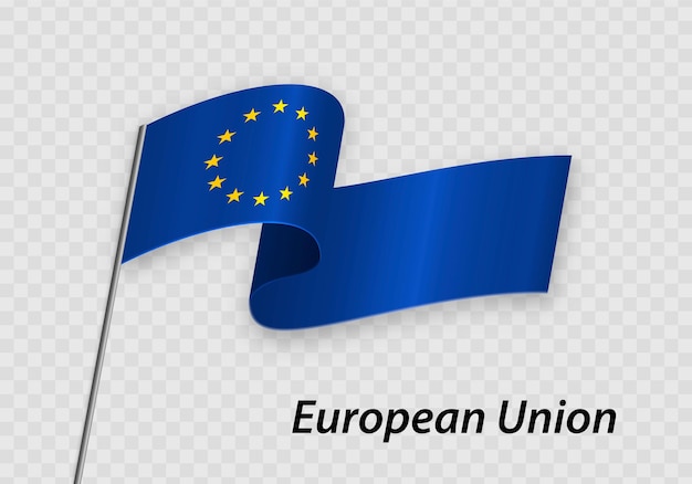 Waving flag of European Union on flagpole Template for independence day