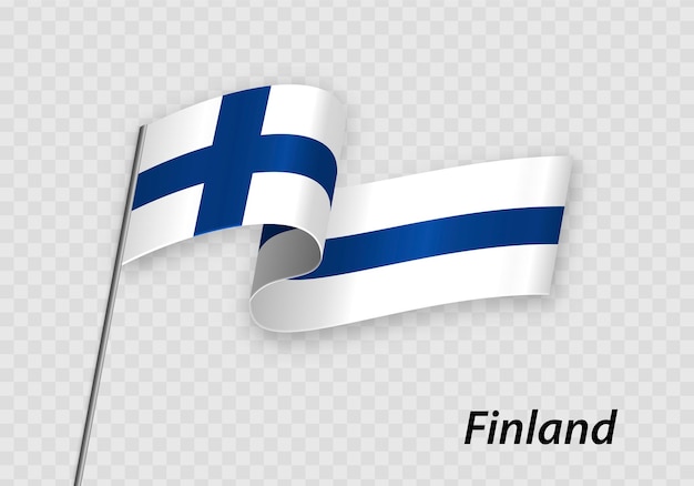 Waving flag of Finland on flagpole Template for independence day