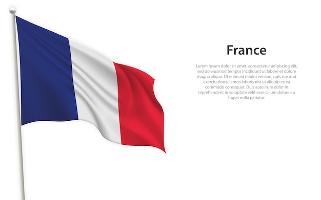 白い背景にフランスの旗を振っています独立記念日ポスター デザインのテンプレート