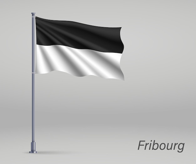 Vector waving flag of fribourg canton of switzerland on flagpole tem