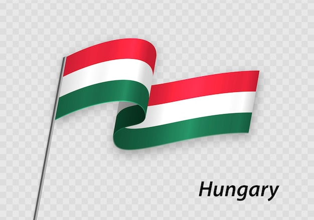 Waving flag of Hungary on flagpole Template for independence day