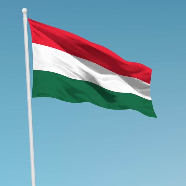 Waving flag of hungary on flagpole template for independence