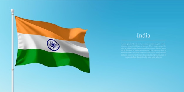 明るい青い空にインド国旗を振る Copyspace