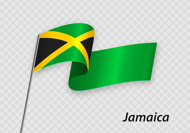 Waving flag of Jamaica on flagpole Template for independence day