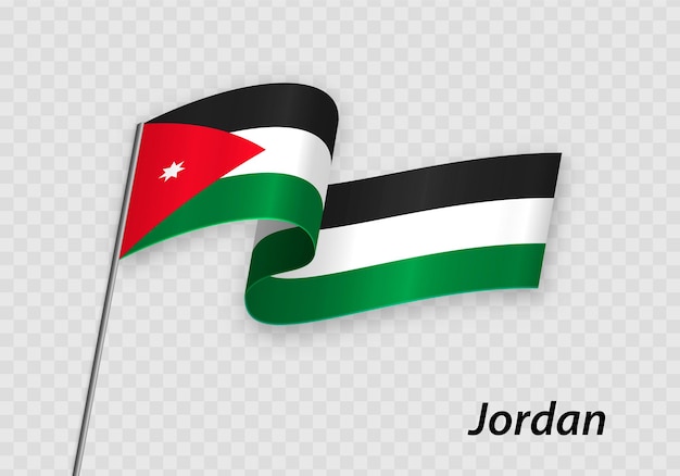 Waving flag of jordan on flagpole template for independence day