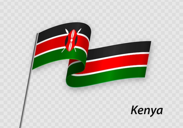 Развевающийся флаг Кении на флагштоке Шаблон ко дню независимости