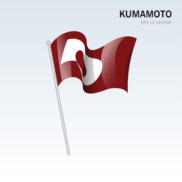 Waving flag of Kumamoto prefectures of Japan isolated on gray background