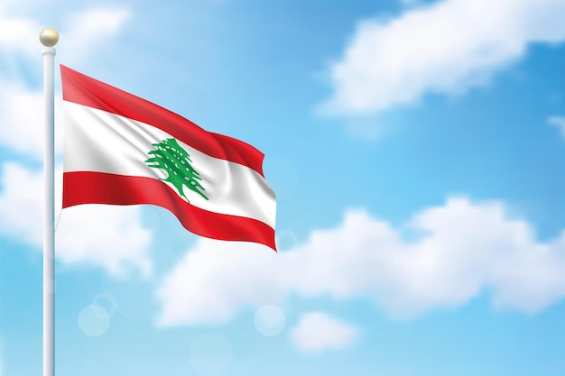 Waving flag of Lebanon on sky background Template for independence day poster design
