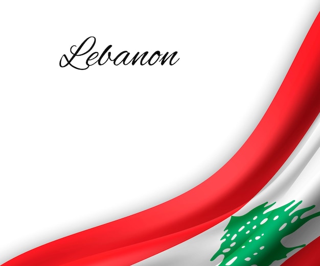 Vector waving flag of lebanon on white background.