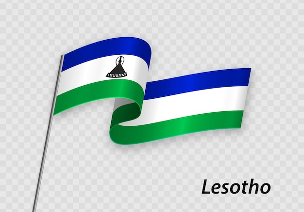 Waving flag of Lesotho on flagpole Template for independence day