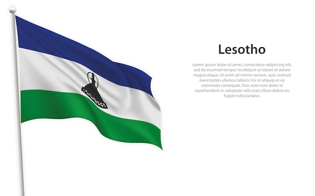 Sventolando bandiera del lesotho su sfondo bianco modello per il design del poster del giorno dell'indipendenza