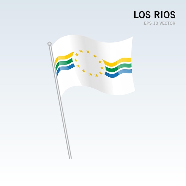 Waving flag of los rios region of chile isolated on gray background