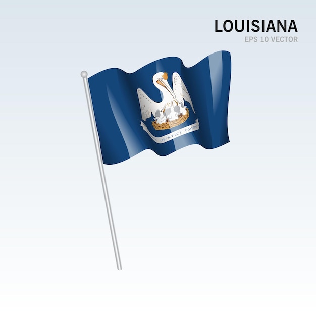 Sventolando la bandiera dello stato della louisiana degli stati uniti d'america su sfondo grigio