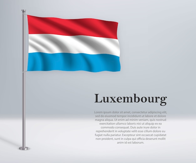 Waving flag of Luxembourg on flagpole