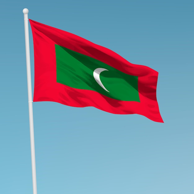 Развевающийся флаг Мальдив на флагштоке Шаблон ко дню независимости
