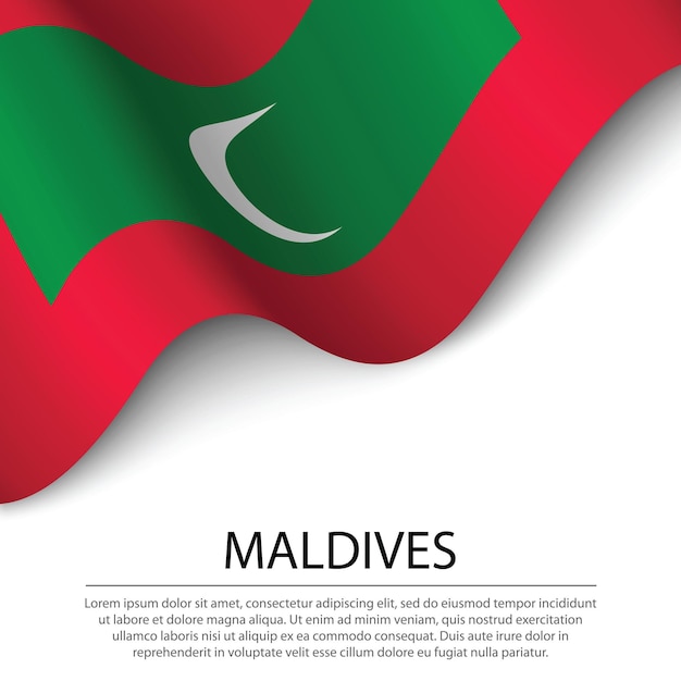 白い背景にモルディブの旗を振っています。独立記念日のバナーまたはリボンのベクトルテンプレート
