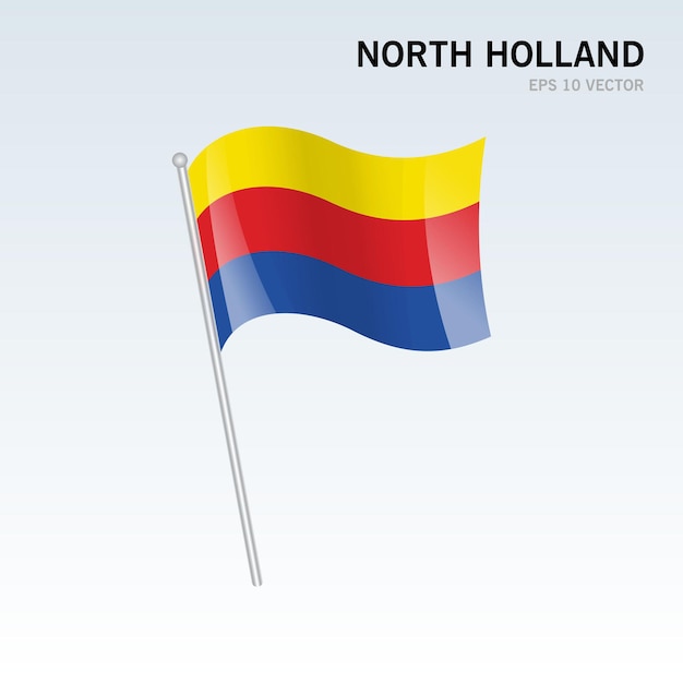 Waving flag of North Holland provinces of Netherlands isolated on gray background