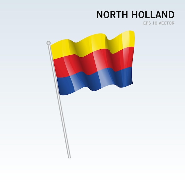 Waving flag of North Holland provinces of Netherlands isolated on gray background