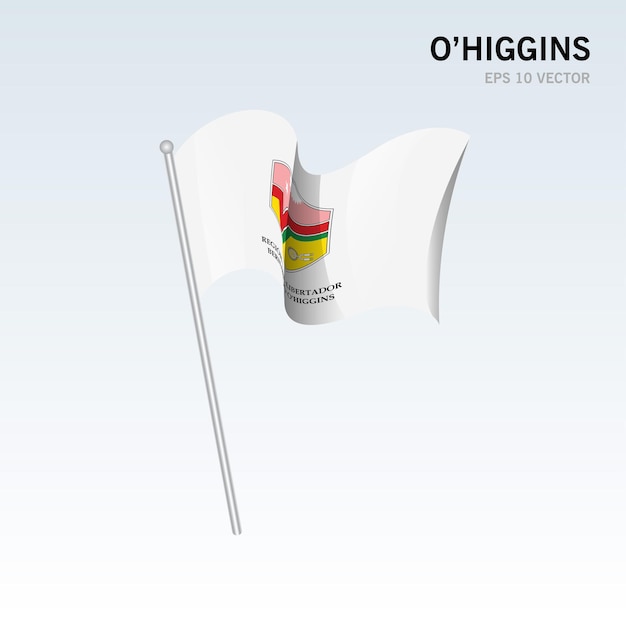 Развевающийся флаг региона О'Хиггинс в Чили, изолированные на сером фоне