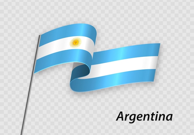 독립 기념일을 위한 깃대 템플릿에 아르헨티나의 깃발을 흔들며