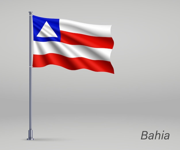 Вектор Развевающийся флаг штата баия в бразилии на флагштоке шаблон для