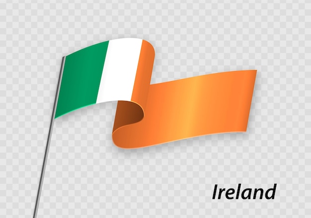 독립 기념일을 위한 깃대 템플릿에 아일랜드의 깃발을 흔들며
