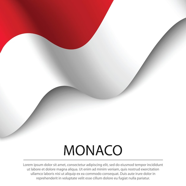 白い背景の上のモナコの旗を振っています。独立記念日のバナーまたはリボンのベクトルテンプレート
