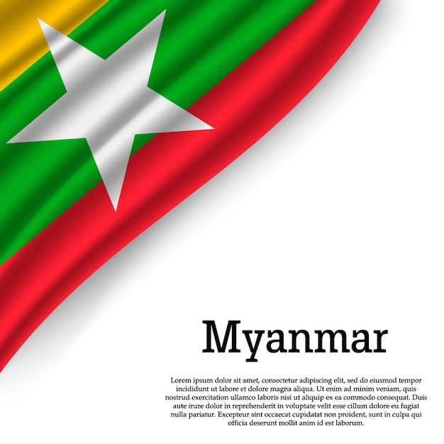 白でミャンマーの旗を振る