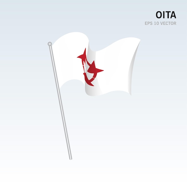 灰色の背景に分離された日本の大分県の旗を振る
