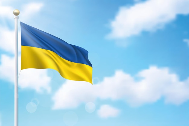 Вектор Развевающийся флаг украины на фоне неба шаблон дизайна плаката ко дню независимости