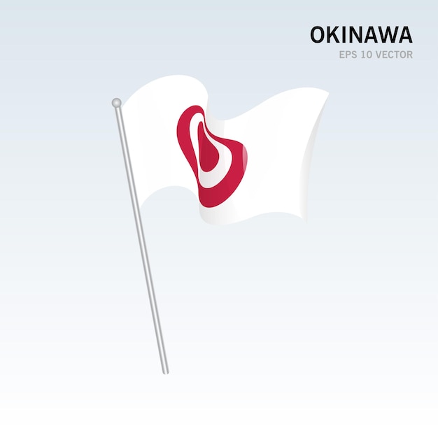 Waving flag of okinawa prefectures of japan isolated on gray background