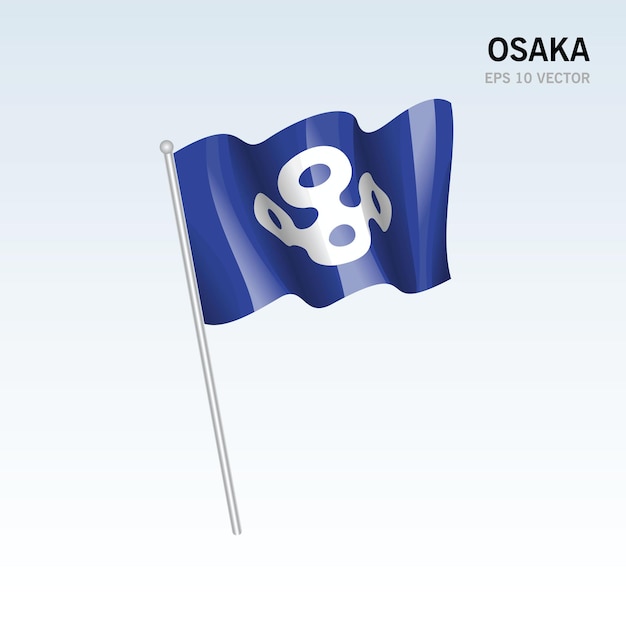 Развевающийся флаг префектур Осаки Японии, изолированные на сером фоне