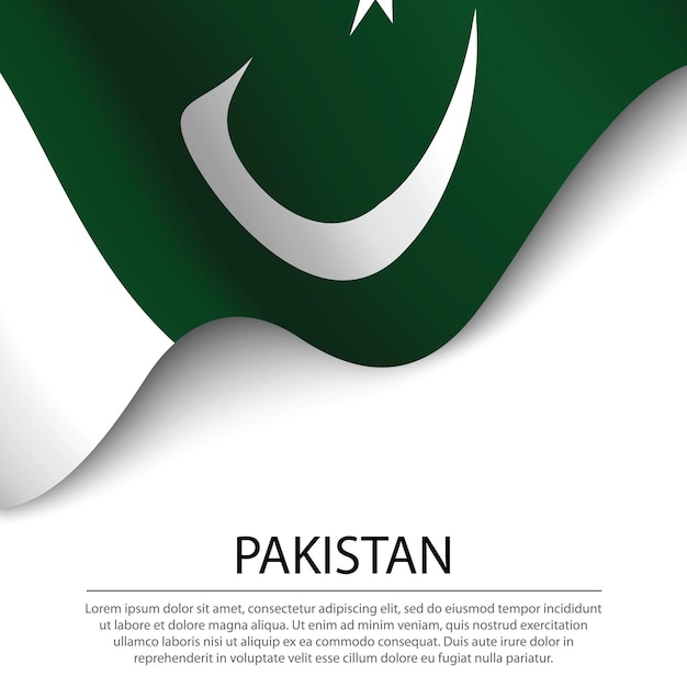 Развевающийся флаг Пакистана на белом фоне. Шаблон баннера или ленты на день независимости