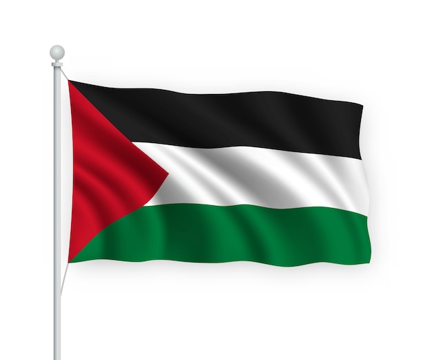 旗竿にパレスチナの旗を振る白で隔離
