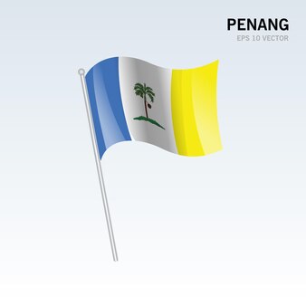 Sventolando la bandiera dello stato di penang e del territorio federale della malesia isolati su sfondo grigio