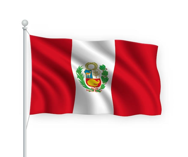 Vector waving flag peru on flagpole isolated on white