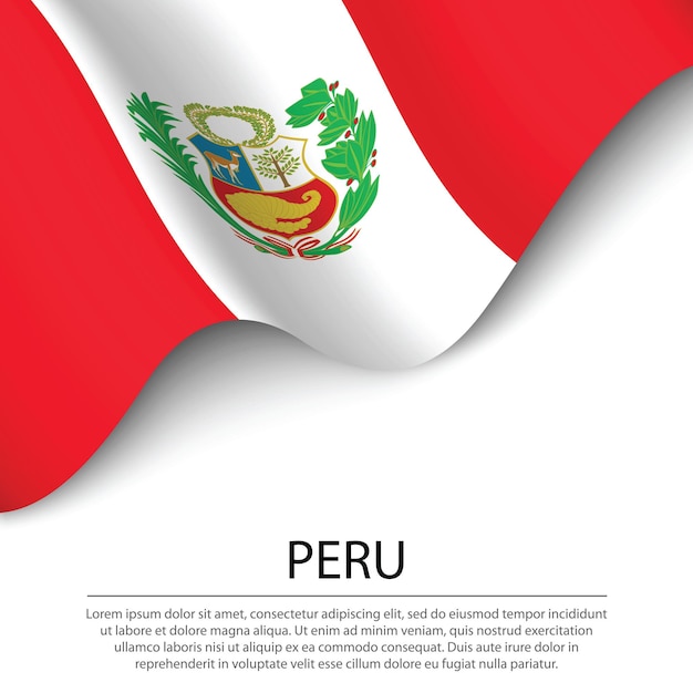 白い背景にペルーの旗を振っています。独立記念日のバナーまたはリボンのベクトルテンプレート