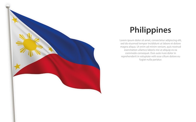 Vector waving flag of philippines on white background template for independence day poster design