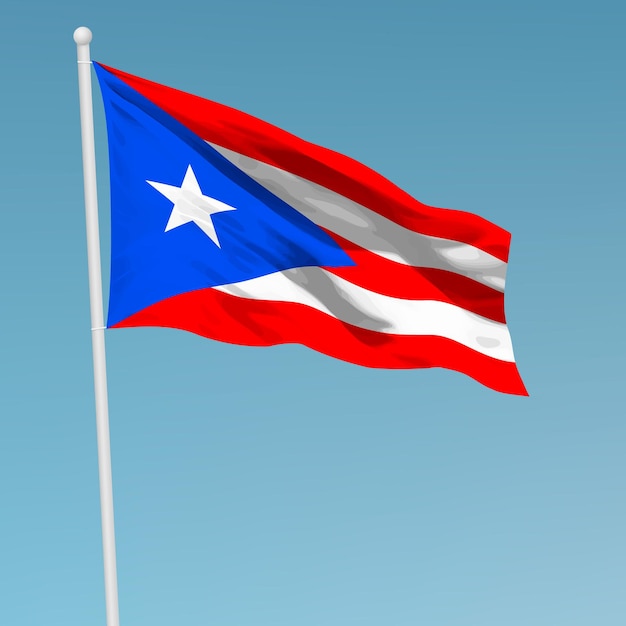 Waving flag of Puerto Rico on flagpole Template for independence day