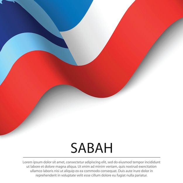 Waving flag of Sabah is a state of Malaysia on white background