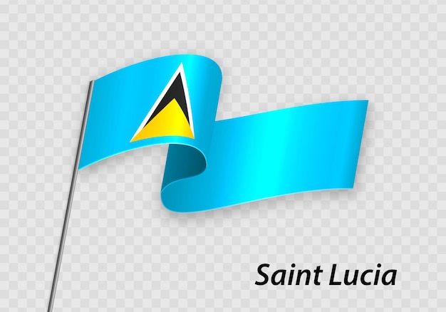Waving flag of Saint Lucia on flagpole Template for independence day