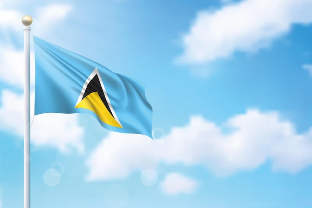 Waving flag of Saint Lucia on sky background Template for independence day poster design