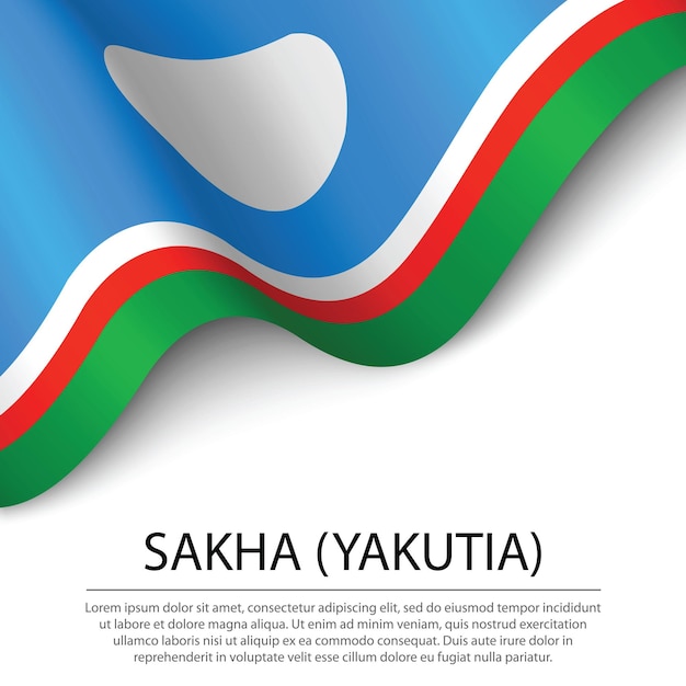 Waving flag of Sakha is a region of Russia on white background