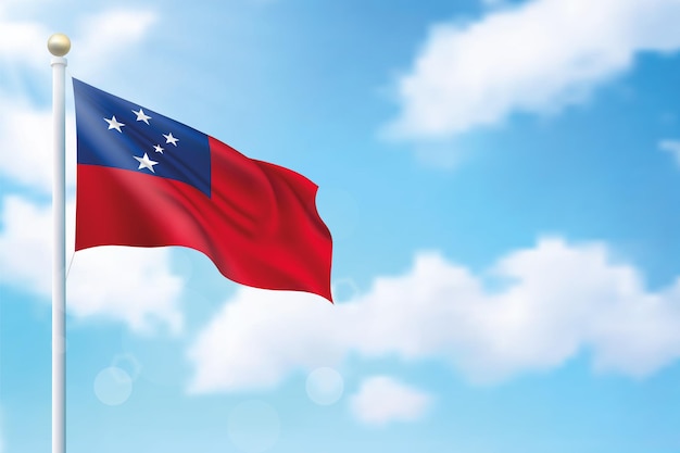 Waving flag of Samoa on sky background Template for independence day poster design