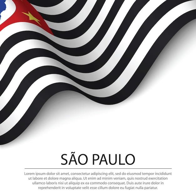 Waving flag of Sao Paulo is a state of Brazil on white backgroun