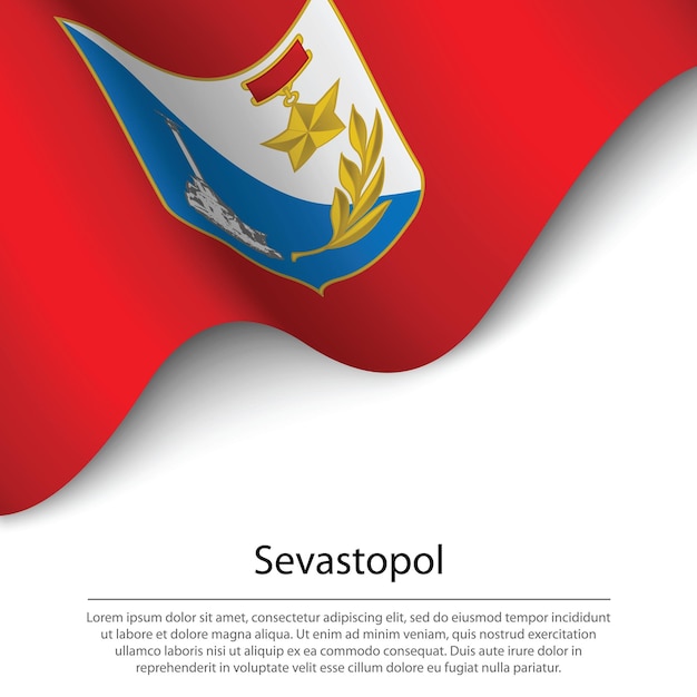 Waving flag of Sevastopol is a region of Russia on white backgro