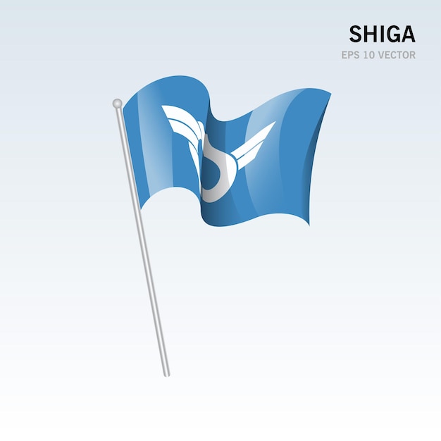 Развевающийся флаг префектур Сига Японии, изолированные на сером фоне