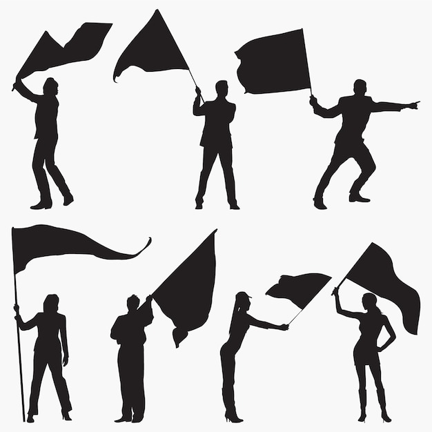 Vector waving flag silhouettes