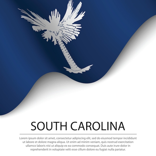 Waving flag of south carolina is a state of usa on white backgro